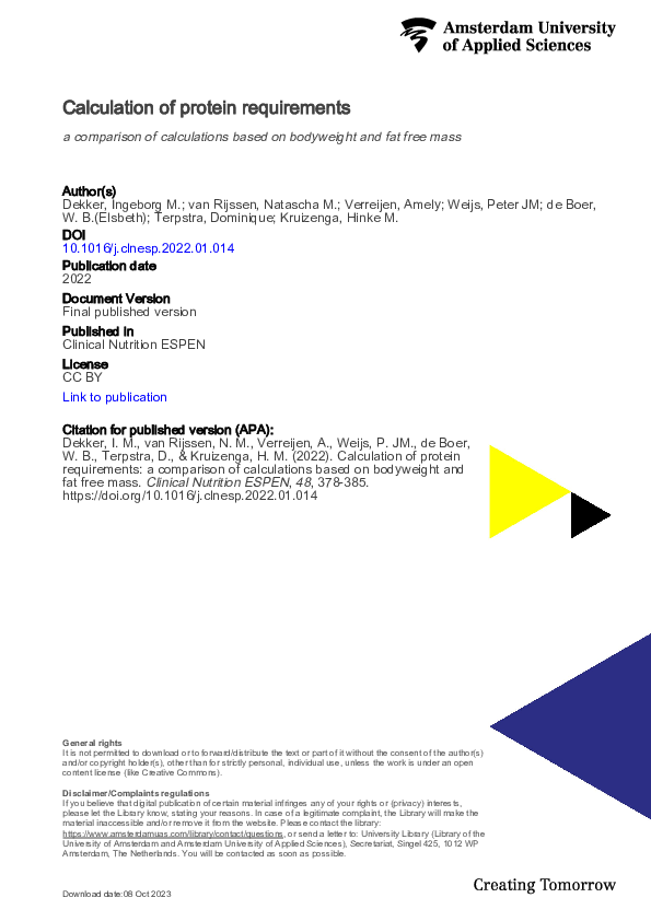 (PDF) Calculation of protein requirements; a comparison of calculations ...