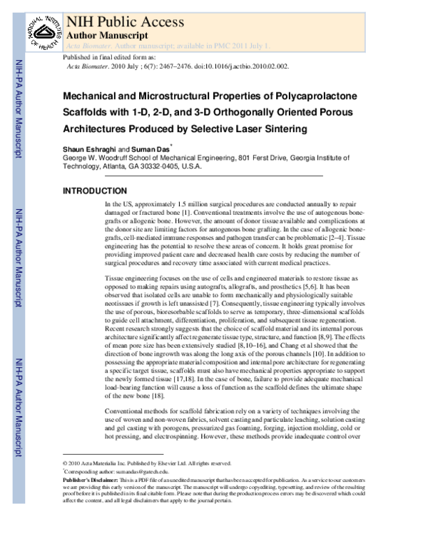 (PDF) Mechanical and microstructural properties of polycaprolactone ...