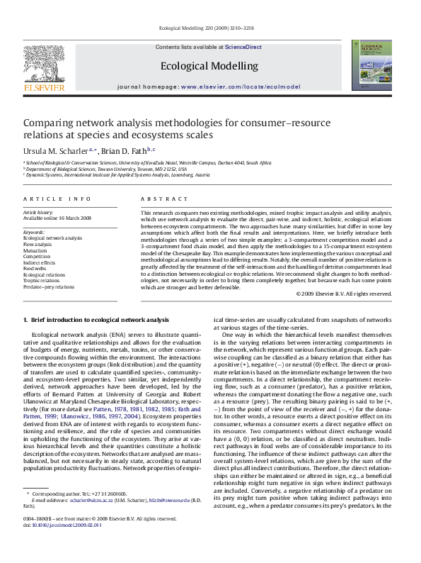 (PDF) Comparing network analysis methodologies for consumer–resource ...