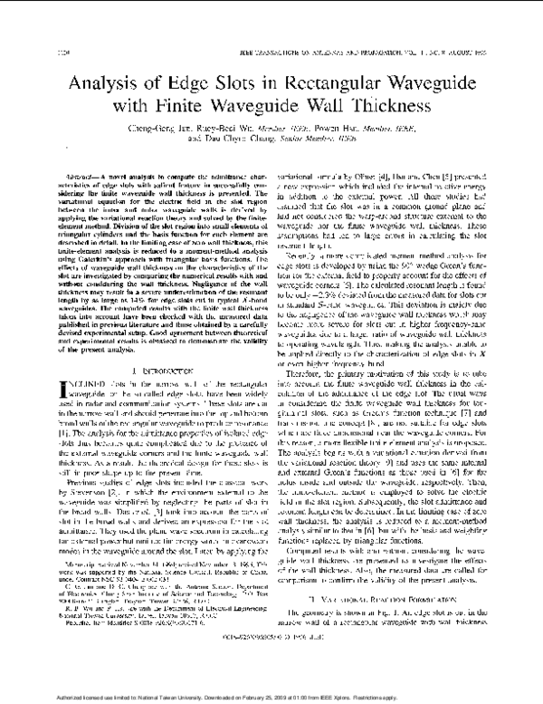 (PDF) Analysis of edge slots in rectangular waveguide with finite ...