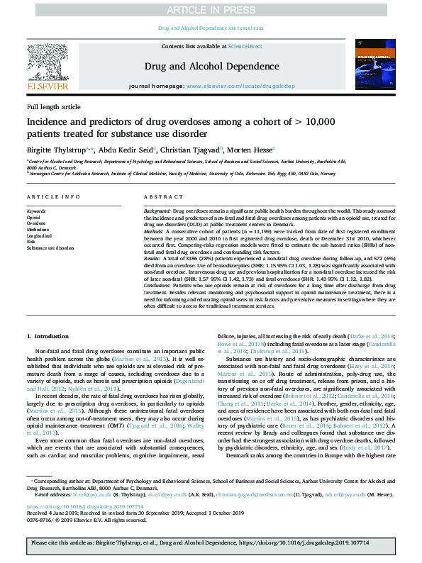 (PDF) Incidence and predictors of drug overdoses among a cohort of ...
