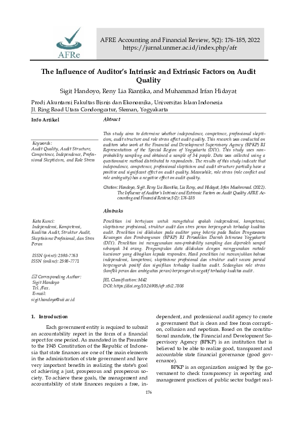 (PDF) The Influence of Auditor’s Intrinsic and Extrinsic Factors on ...
