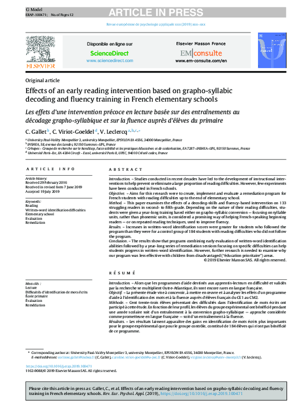 (PDF) Effects of an early reading intervention based on grapho-syllabic ...