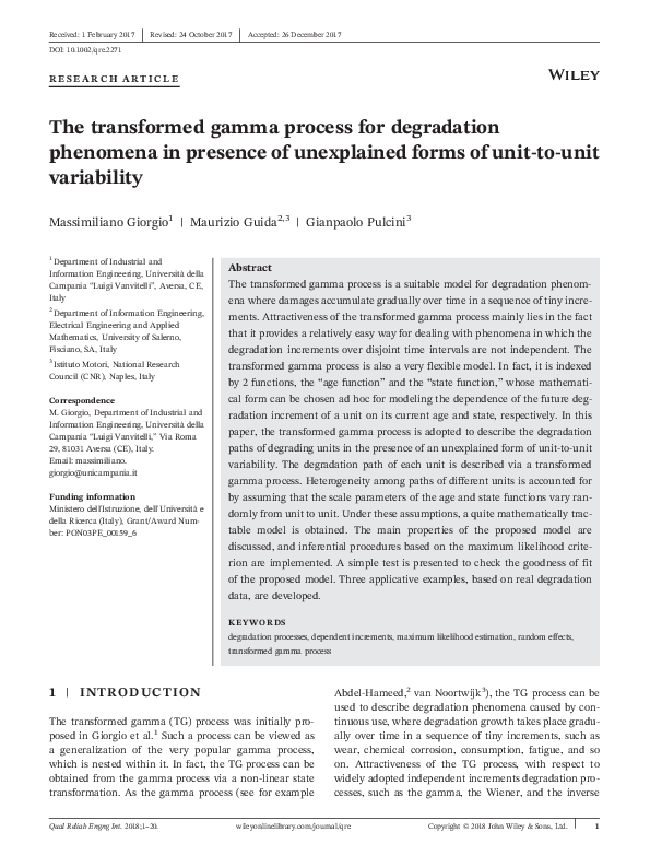 (PDF) The transformed gamma process for degradation phenomena in ...