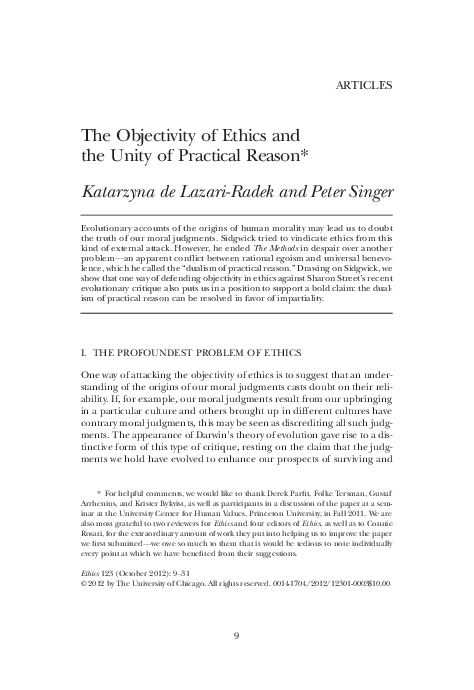 (PDF) The Objectivity of Ethics and the Unity of Practical Reason