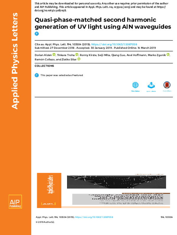 (PDF) Quasi-phase-matched second harmonic generation of UV light using ...