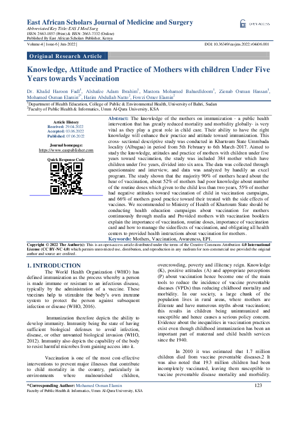 (PDF) Knowledge, Attitude and Practice of Mothers with children Under ...