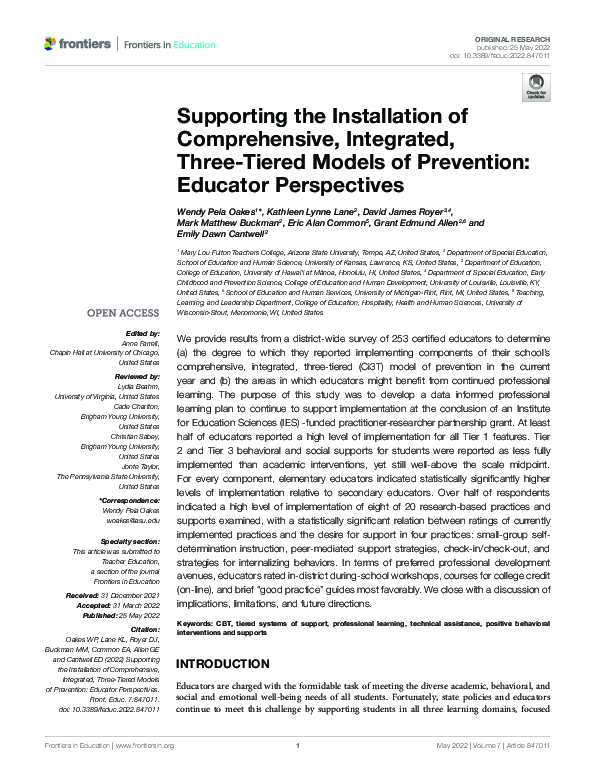(PDF) Supporting the Installation of Comprehensive, Integrated, Three ...