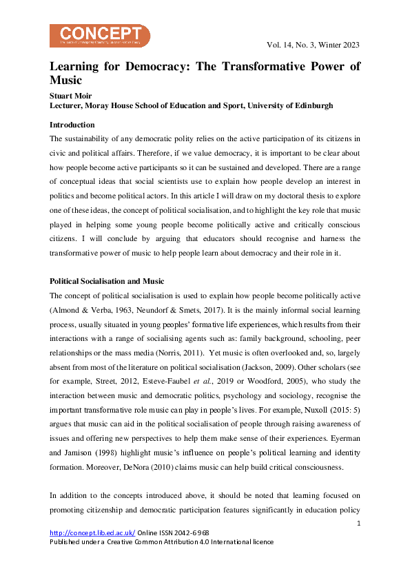 (PDF) Learning for Democracy: The Transformative Power of Music