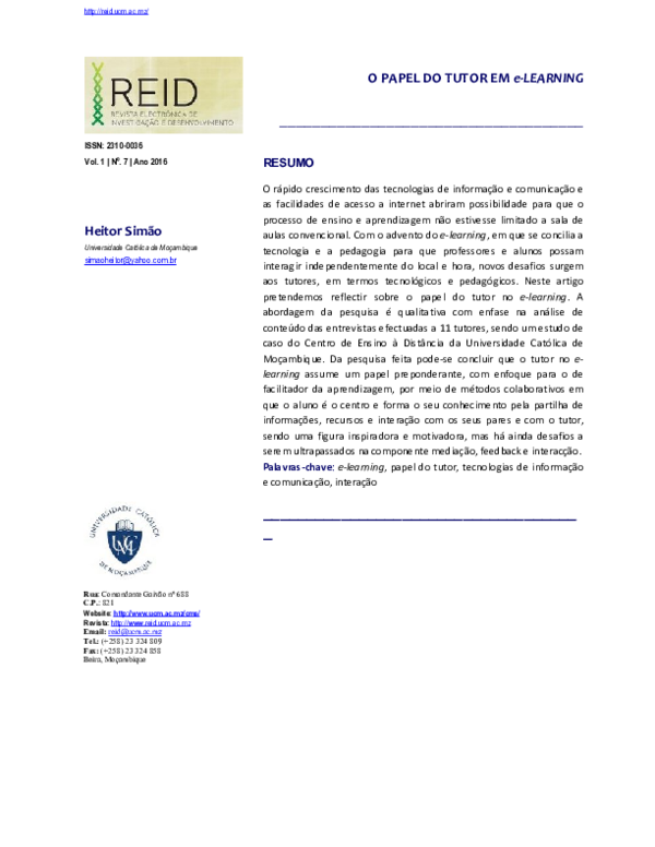 (PDF) O Papel do Tutor no e-learning