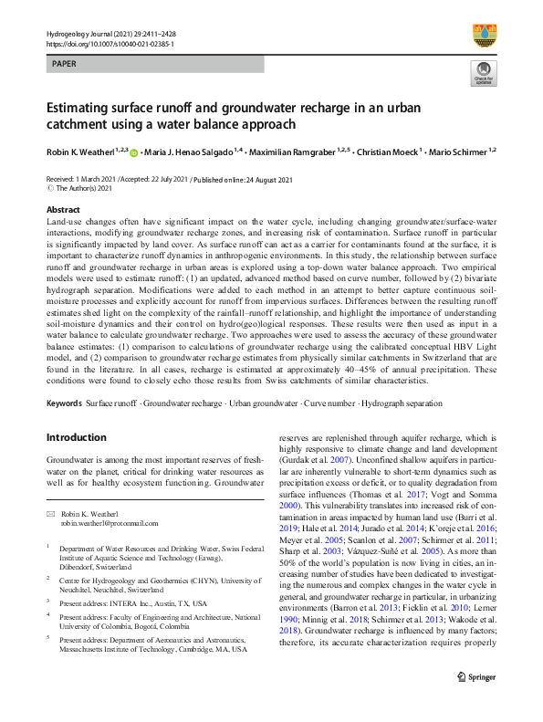 (PDF) Estimating surface runoff and groundwater recharge in an urban ...
