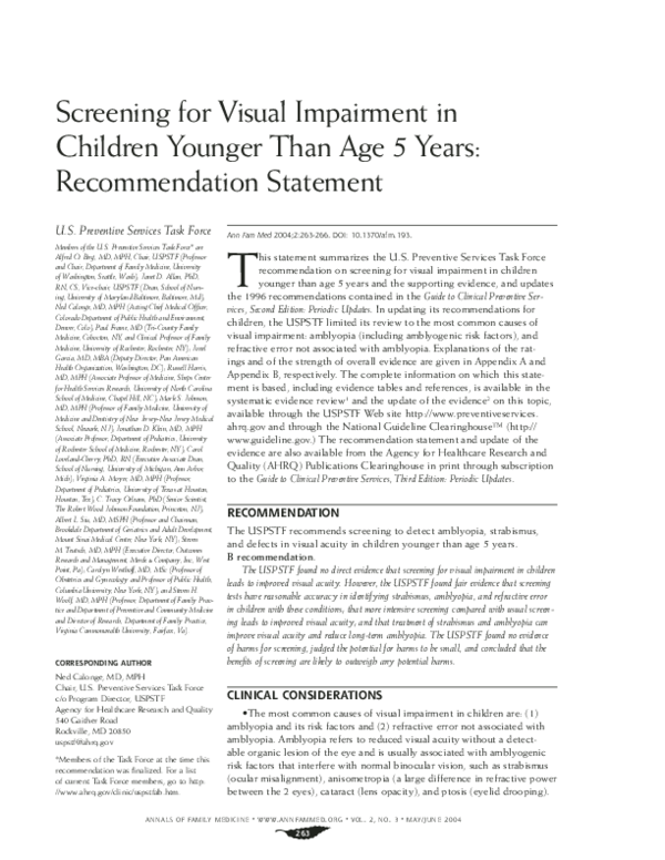 (PDF) Screening for Visual Impairment in Children Younger Than Age 5 ...