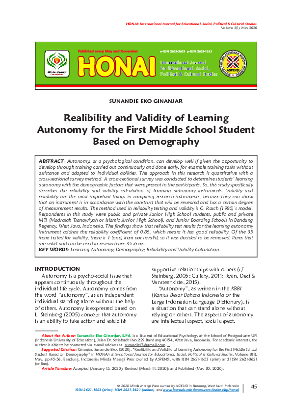 (PDF) Realibility and Validity of Learning Autonomy for the First ...