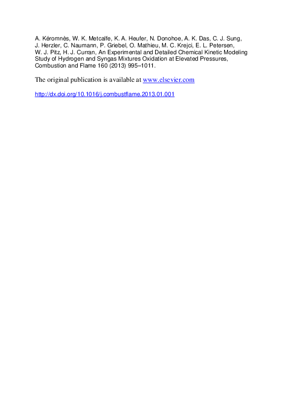 (PDF) An experimental and detailed chemical kinetic modeling study of ...