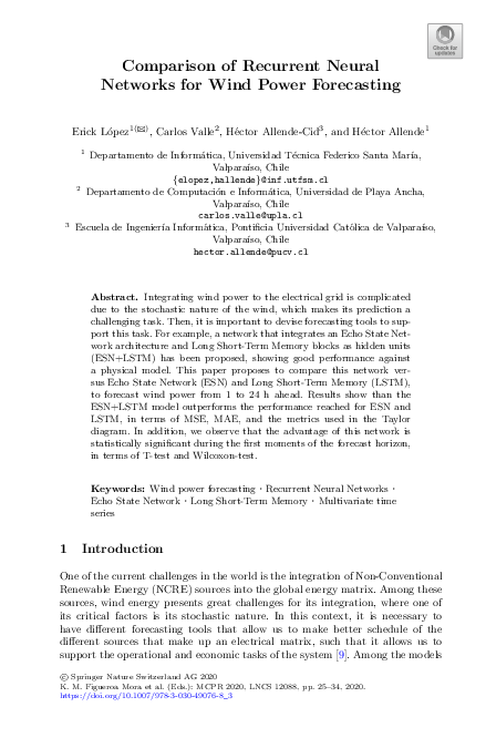 (PDF) Comparison of Recurrent Neural Networks for Wind Power Forecasting