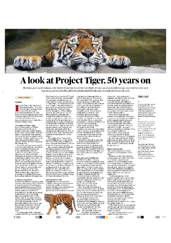 (PDF) A look at Project Tiger, 50 years on, The Hindu January 10 2024