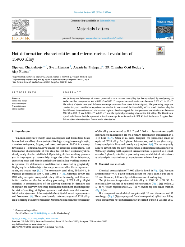 (PDF) Hot deformation characteristics and microstructural evolution of ...