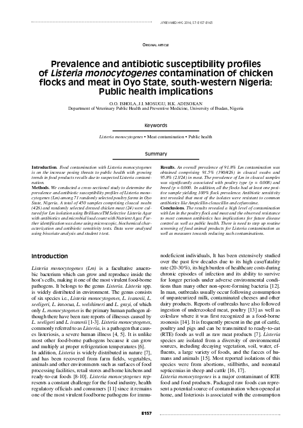 (PDF) Prevalence and antibiotic susceptibility profiles of Listeria ...