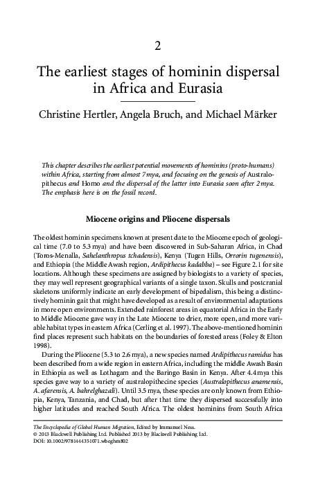 (PDF) 2 The earliest stages of hominin dispersal in Africa and Eurasia