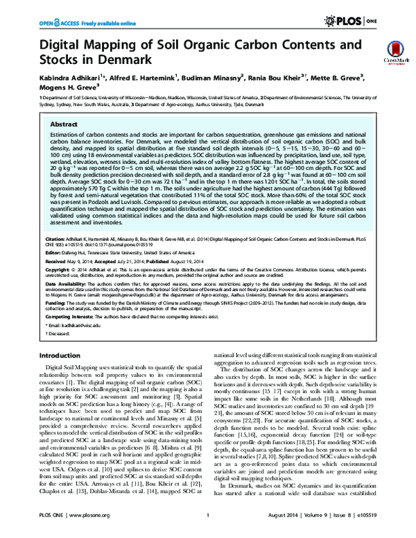(PDF) Digital Mapping of Soil Organic Carbon Contents and Stocks in Denmark