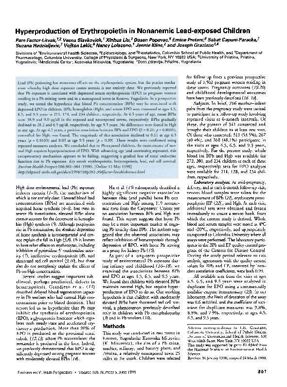 (PDF) Hyperproduction of erythropoietin in nonanemic lead-exposed children