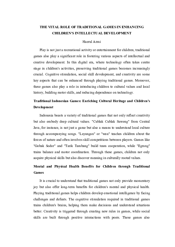 (DOC) THE VITAL ROLE OF TRADITIONAL GAMES IN ENHANCING CHILDREN'S ...