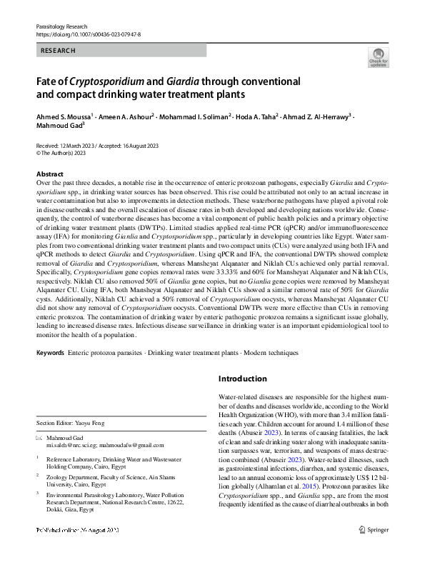 (PDF) Fate of Cryptosporidium and Giardia through conventional and ...