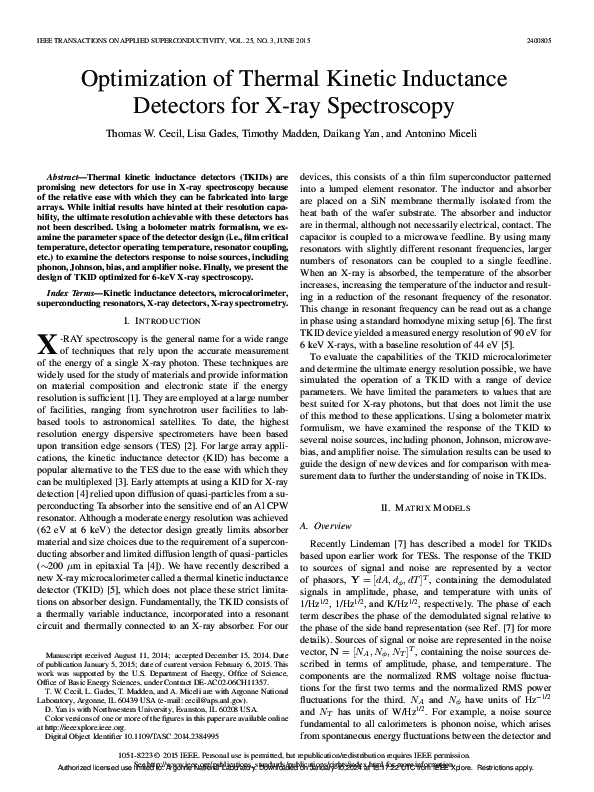 (PDF) Optimization of Thermal Kinetic Inductance Detectors for X-ray ...