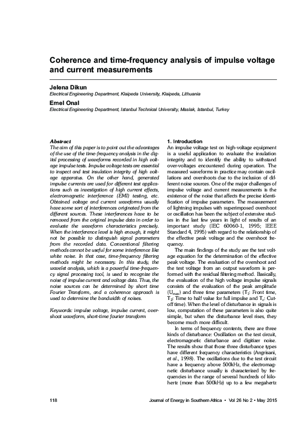 (PDF) Coherence and time-frequency analysis of impulse voltage and ...
