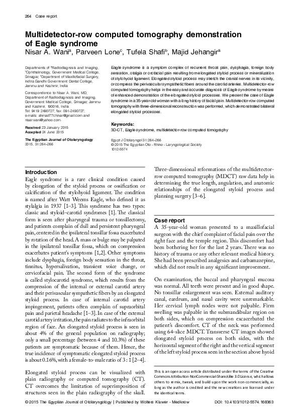 (PDF) Multidetector-row computed tomography demonstration of Eagle syndrome