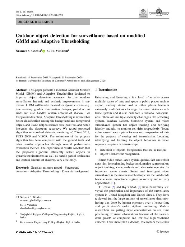 (PDF) Outdoor object detection for surveillance based on modified GMM ...