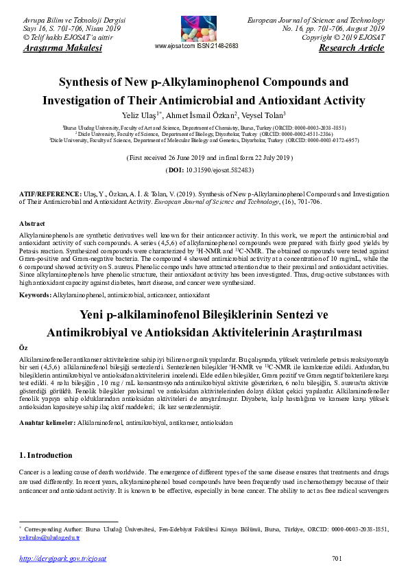 (PDF) Synthesis and investigation of antimicrobial and antioxidant ...