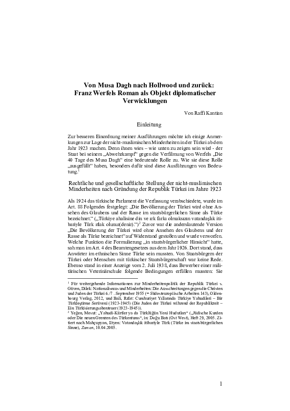 (PDF) Von Musa Dagh nach Hollwood und zurück: Franz Werfels Roman als ...