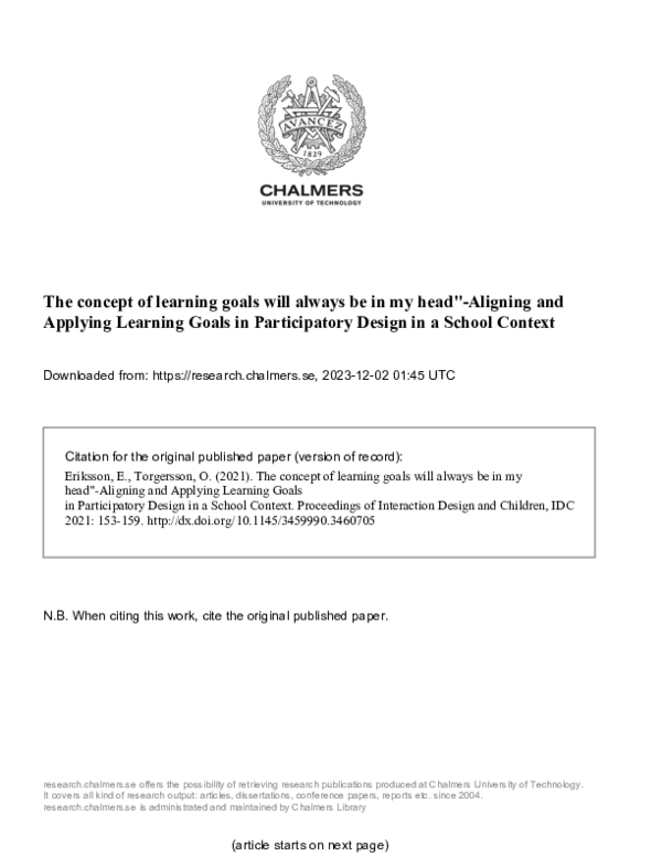 (PDF) “The concept of learning goals will always be in my head ...