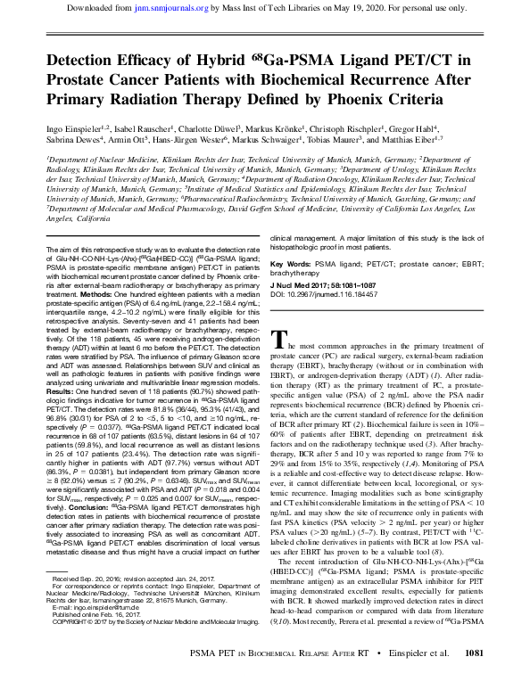(PDF) Detection Efficacy of Hybrid 68Ga-PSMA Ligand PET/CT in Prostate ...