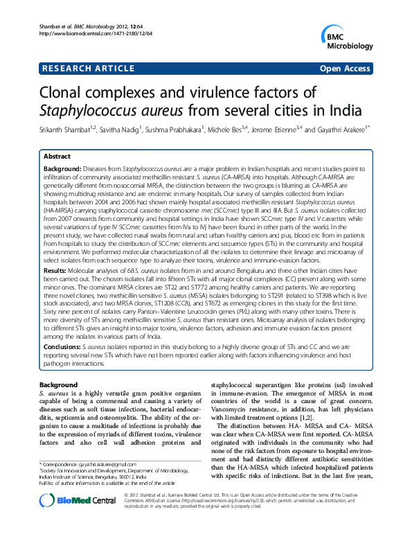 (PDF) Clonal complexes and virulence factors of Staphylococcus aureus ...