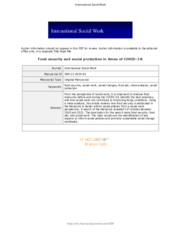 (PDF) Food security and social protection in times of COVID-19