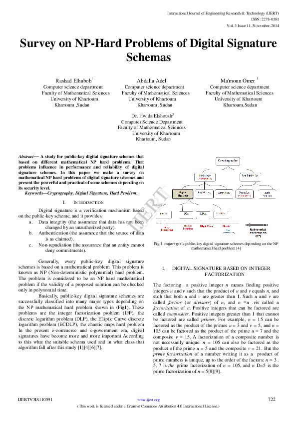 (PDF) Survey on NP-Hard Problems of Digital Signature Schemas