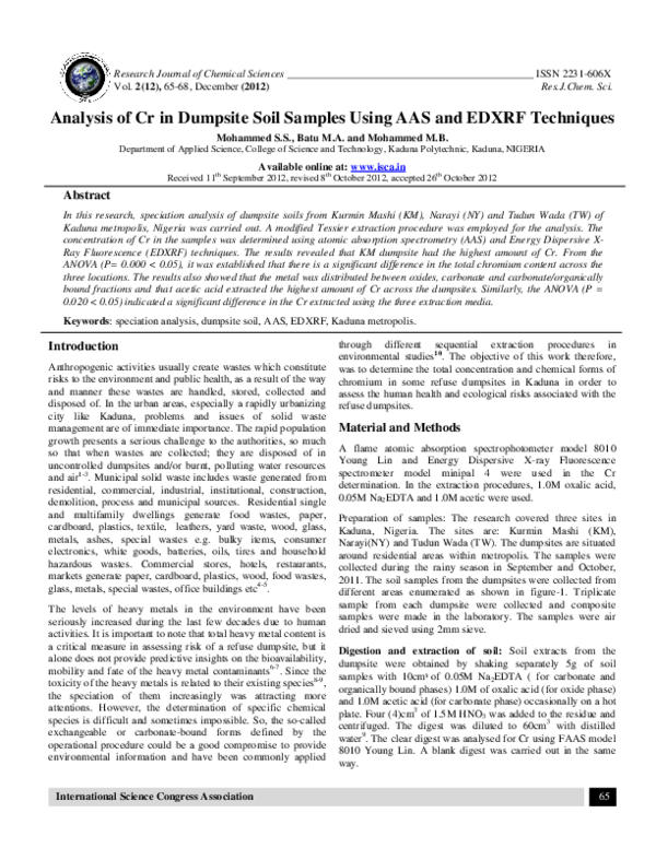 (PDF) Analysis of Cr in Dumpsite Soil Samples Using AAS and EDXRF ...