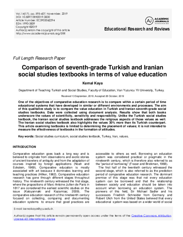 (PDF) Comparison of seventh-grade Turkish and Iranian social studies ...