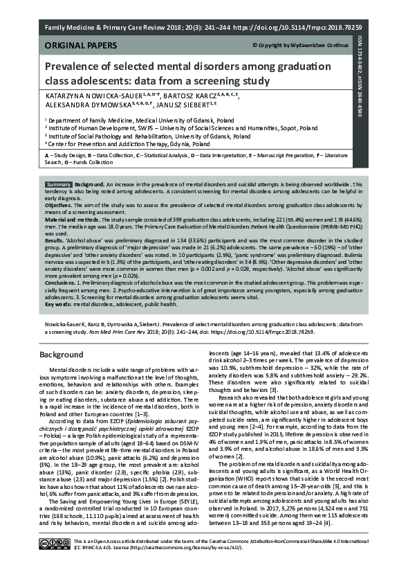 (PDF) Prevalence of selected mental disorders among graduation class ...