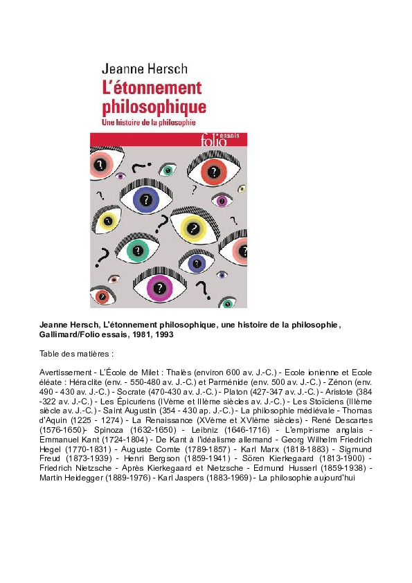 PDF) Jeanne Hersch, L'étonnement philosophique