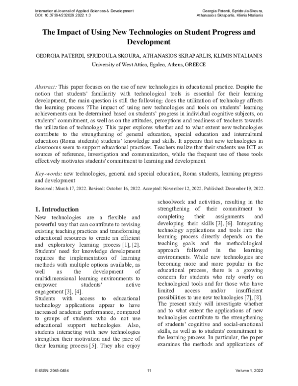 (PDF) The Impact of Using New Technologies on Student Progress and ...