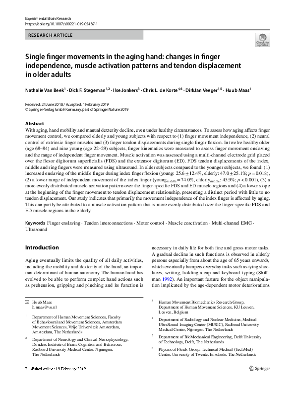 (PDF) Single finger movements in the aging hand: changes in finger ...