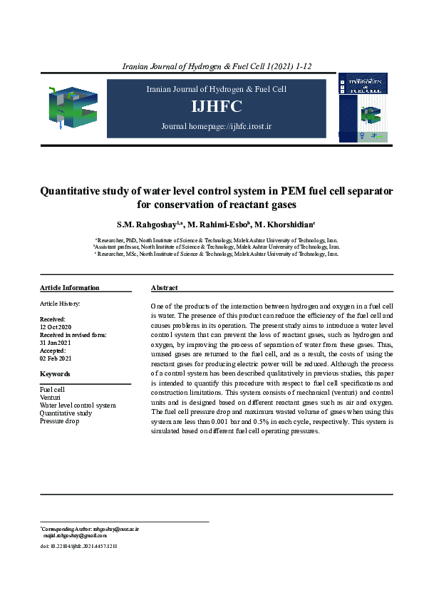 (PDF) Quantitative study of water level control system in PEM fuel cell