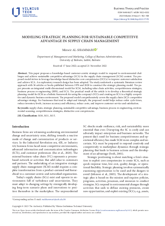 (PDF) Modeling Strategic Planning for Sustainable Competitive Advantage ...