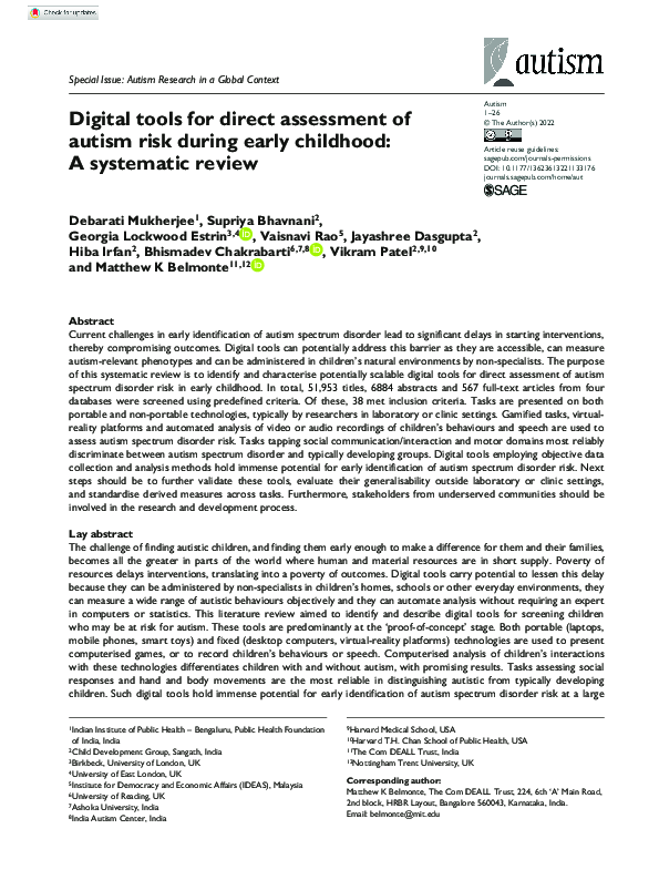 (PDF) Digital tools for direct assessment of autism risk during early ...