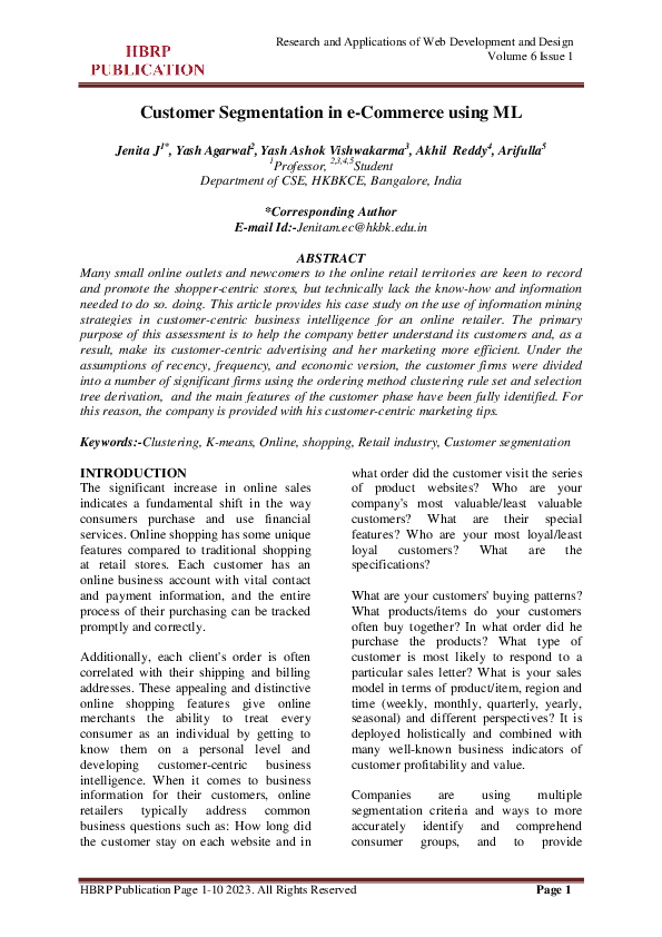 (PDF) Customer Segmentation in e-Commerce using ML