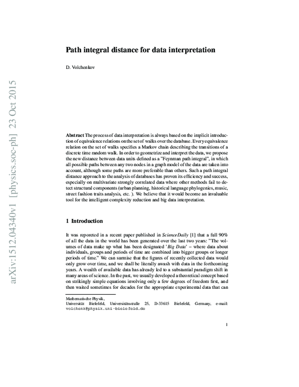 (PDF) Path integral distance for data interpretation