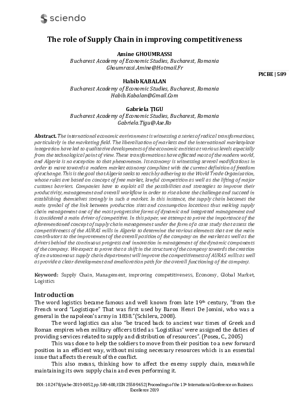 (PDF) The role of Supply Chain in improving competitiveness